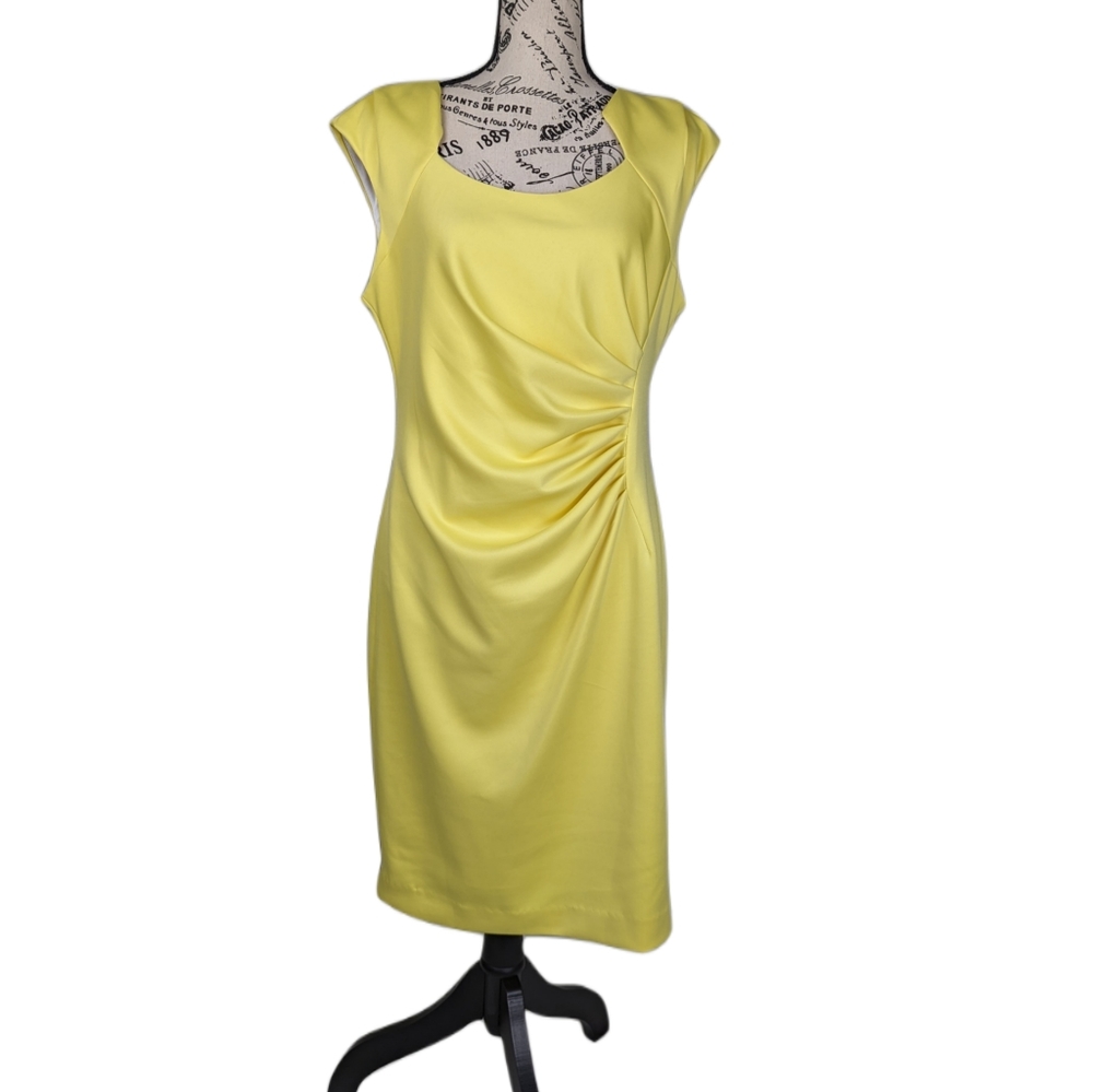 Calvin Klein Women's Size 12 Light Yellow Cap Sleeves Zipper Back Midi Dress